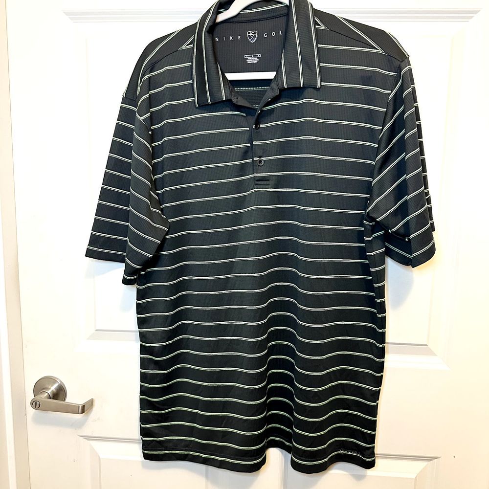 Nike Golf Polo Fit Dry Collared Men Large Striped Short Sleeve Grey Green
